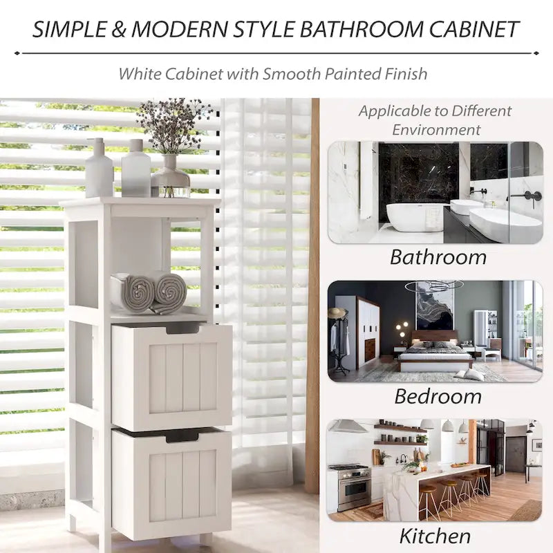 Meuble de rangement sur pied à 2 tiroirs pour salle de bain, étagère de rangement