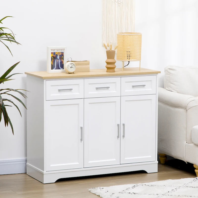 Buffet de cuisine moderne HOMCOM avec de nombreux rangements, 3 tiroirs, placards et étagère réglable