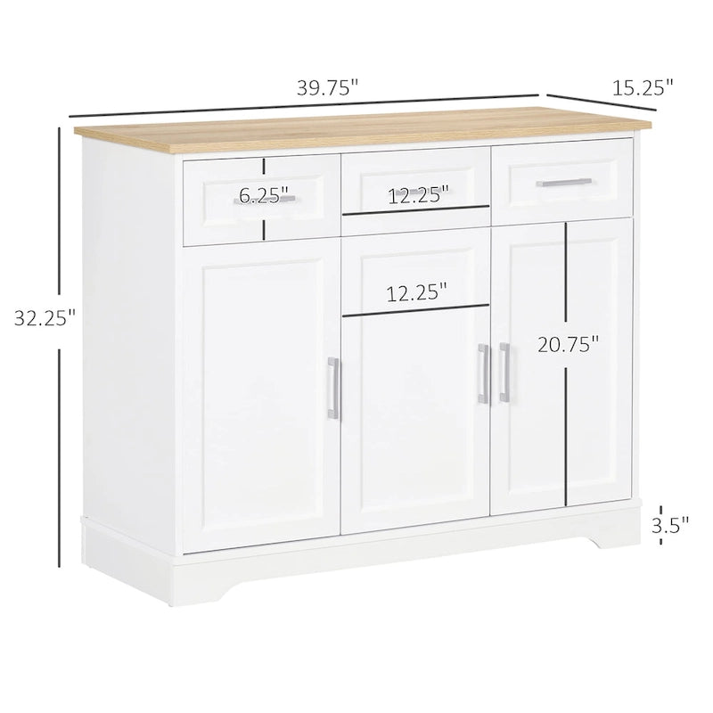 Buffet de cuisine moderne HOMCOM avec de nombreux rangements, 3 tiroirs, placards et étagère réglable