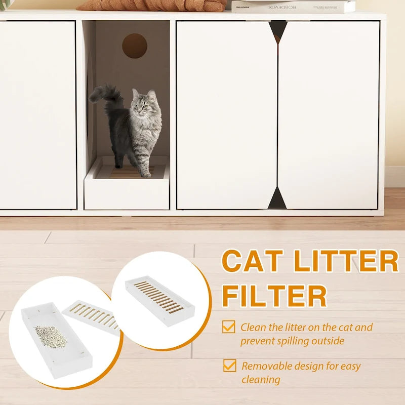Bac à litière pour 2 chats, meuble de rangement pour salle de bain pour chats