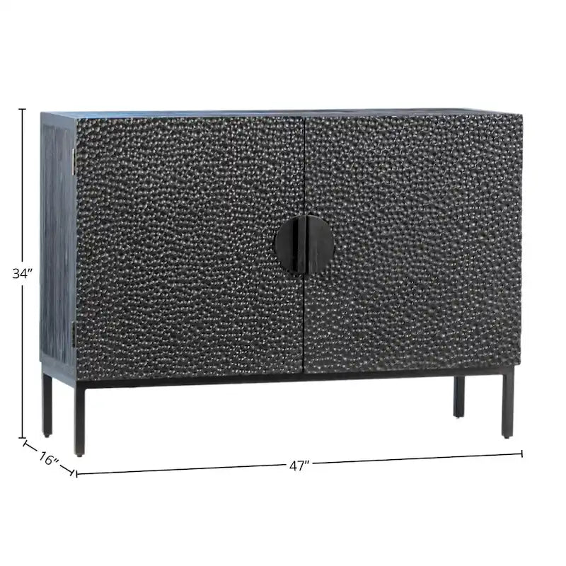 Buffet contemporain Cordilia 47 pouces en pin noir recyclé et fer, à 2 portes