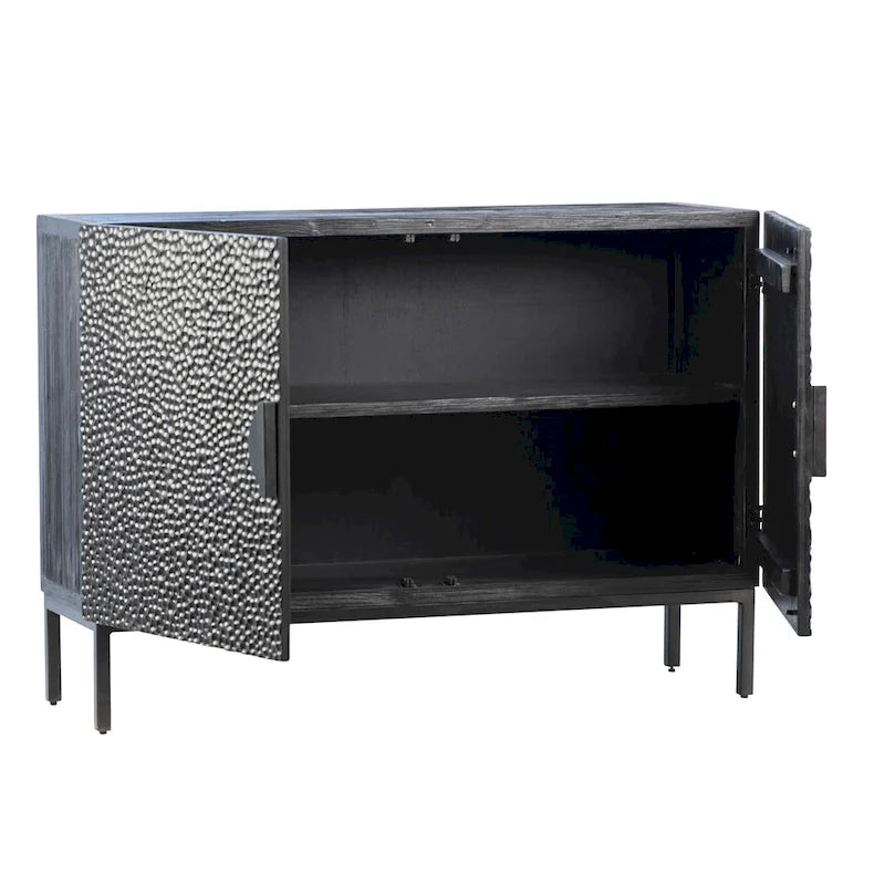 Buffet contemporain Cordilia 47 pouces en pin noir recyclé et fer, à 2 portes