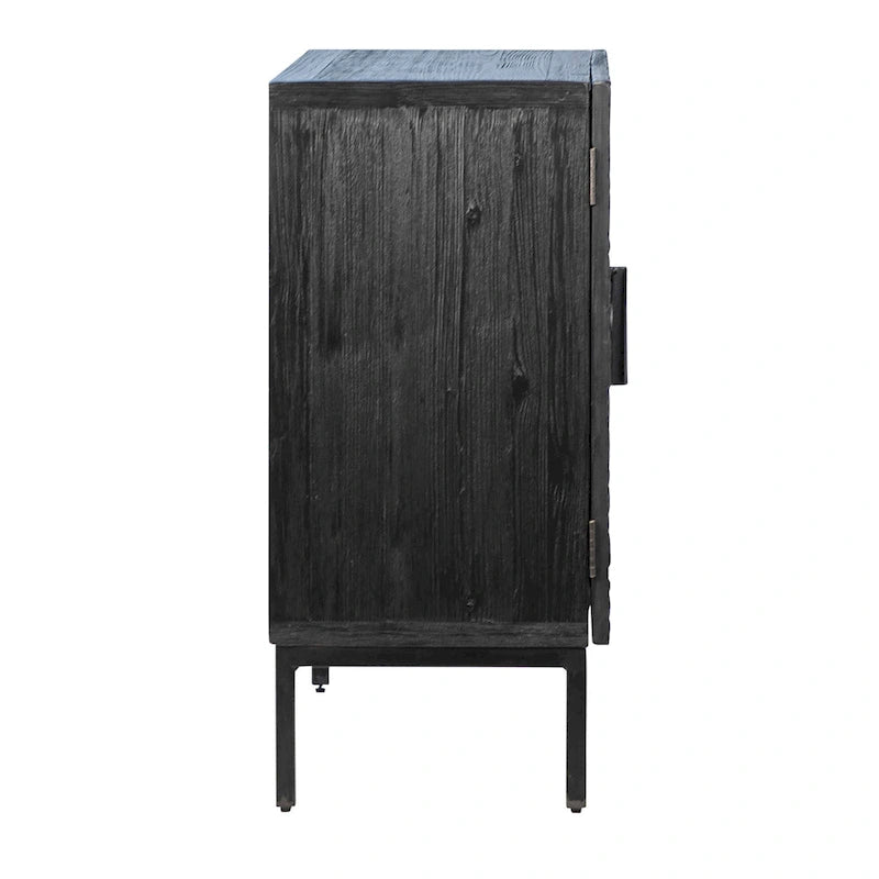 Buffet contemporain Cordilia 47 pouces en pin noir recyclé et fer, à 2 portes