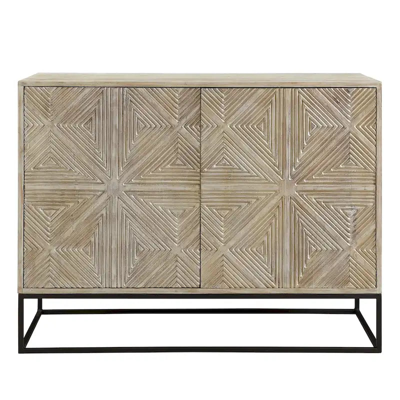 Buffet Parker 4 portes en bois de manguier sculpté de 107 cm (42 pouces) avec piètement en fer
