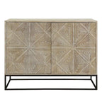 Parker 42-inch Mango Wood Carved 4-Door Sideboard with Iron Base