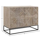Buffet Parker 4 portes en bois de manguier sculpté de 107 cm (42 pouces) avec piètement en fer
