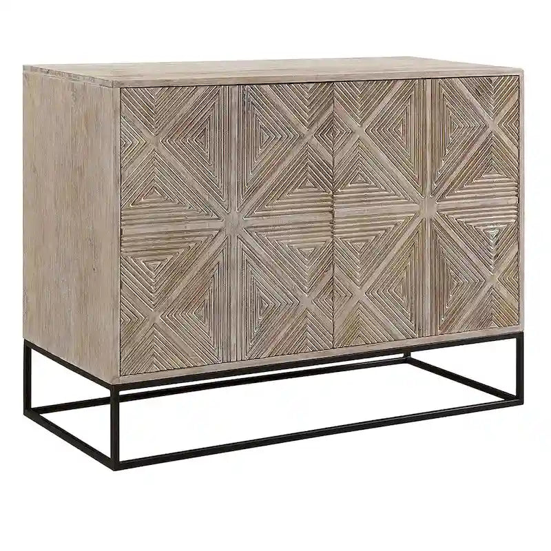 Buffet Parker 4 portes en bois de manguier sculpté de 107 cm (42 pouces) avec piètement en fer