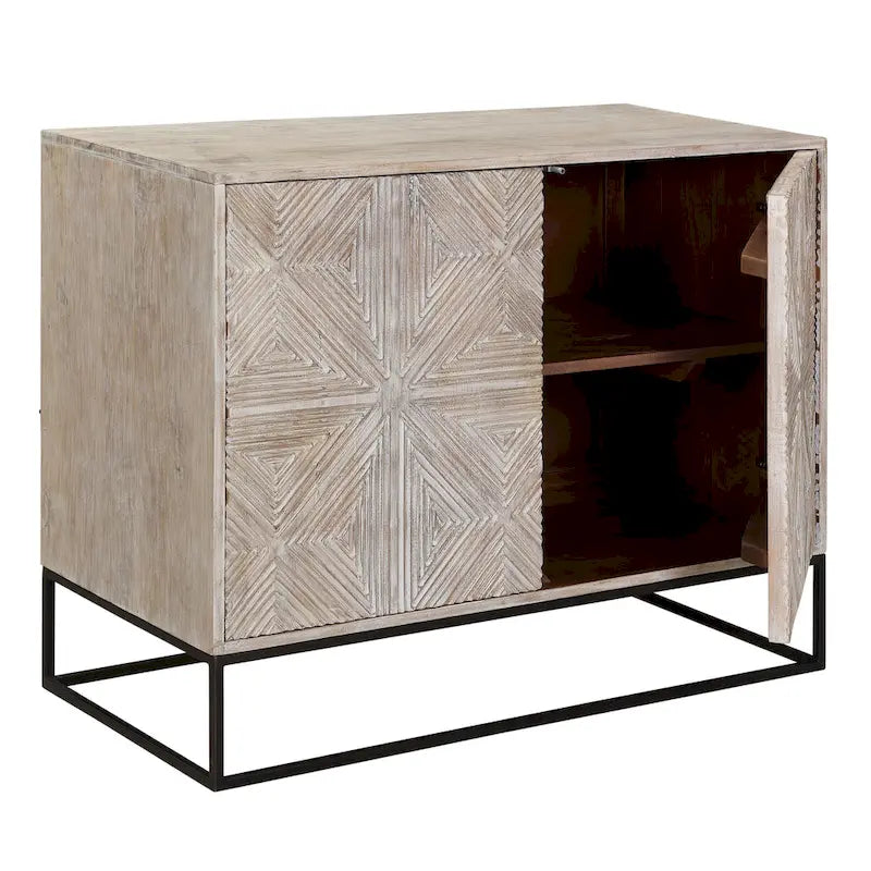 Buffet Parker 4 portes en bois de manguier sculpté de 107 cm (42 pouces) avec piètement en fer