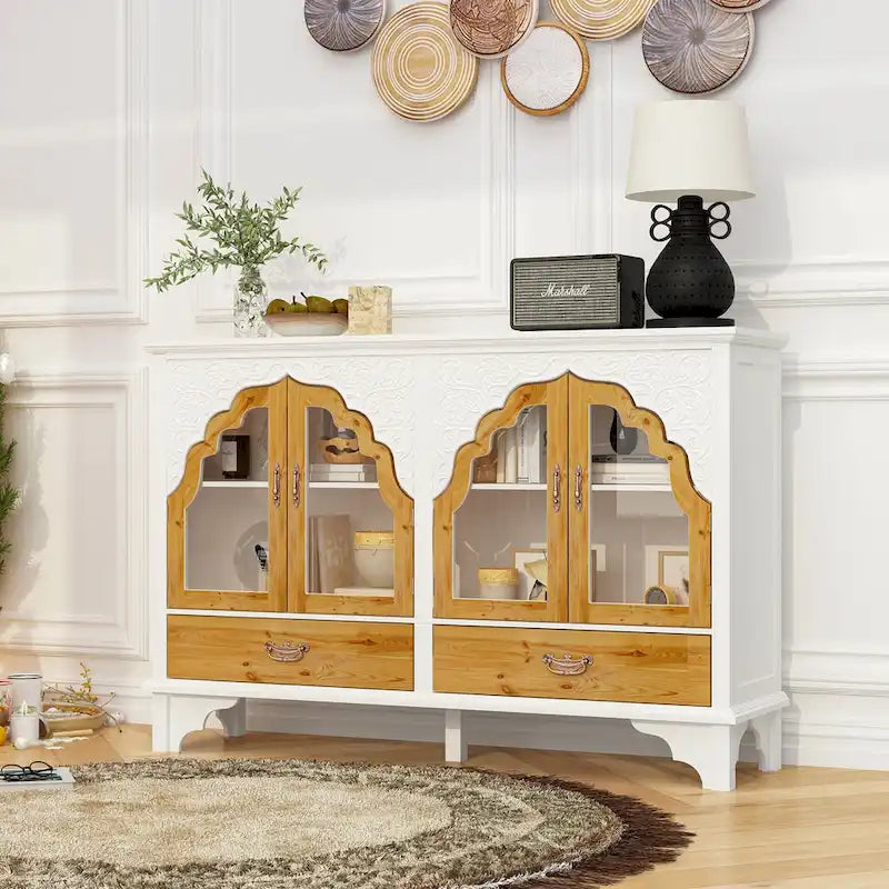 Meuble de salle de bain en bois sculpté, meuble d'appoint, buffet, verre acrylique
