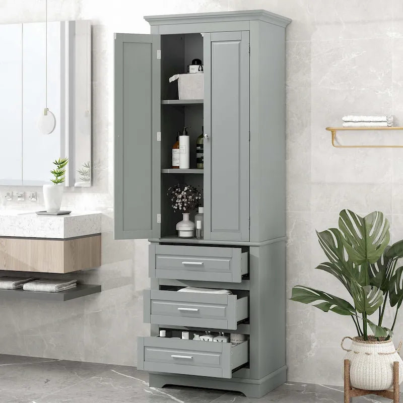 Armoire de rangement haute pour salle de bain avec trois tiroirs