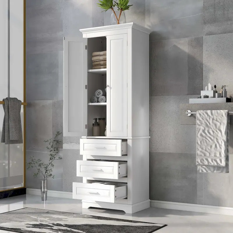 Armoire de rangement haute pour salle de bain avec trois tiroirs