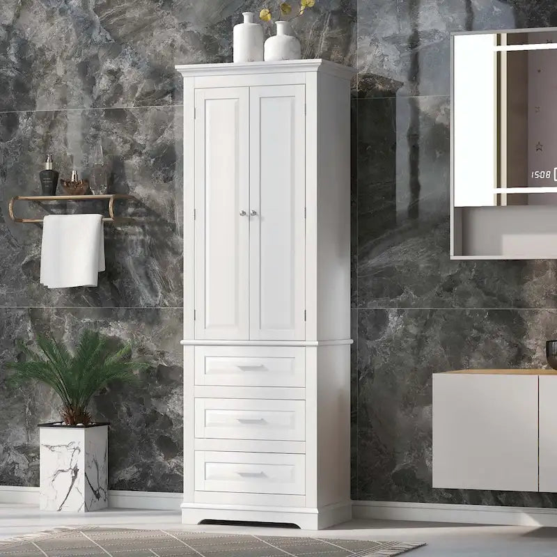 Armoire de rangement haute pour salle de bain avec trois tiroirs