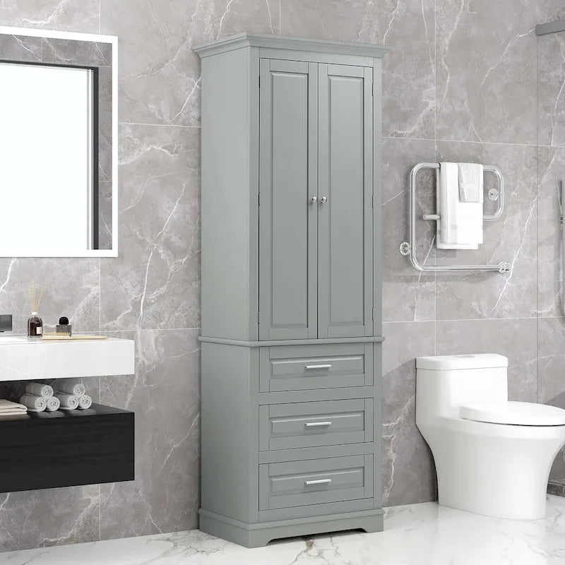 Armoire de rangement haute pour salle de bain avec trois tiroirs
