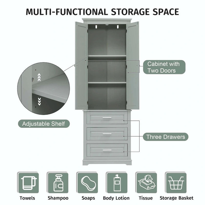 Armoire de rangement haute pour salle de bain avec trois tiroirs
