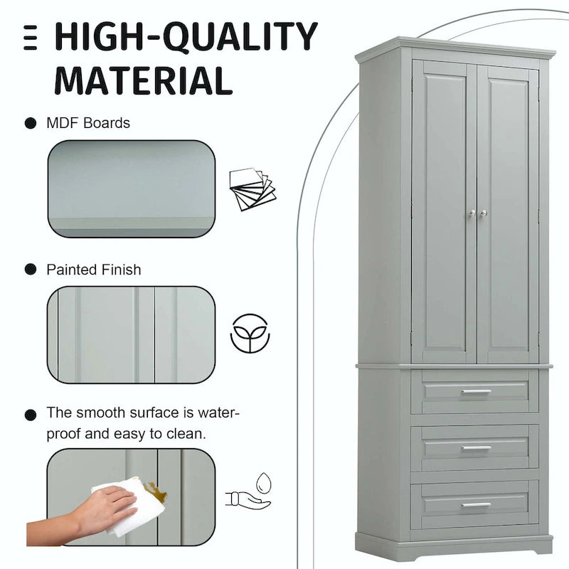 Armoire de rangement haute pour salle de bain avec trois tiroirs