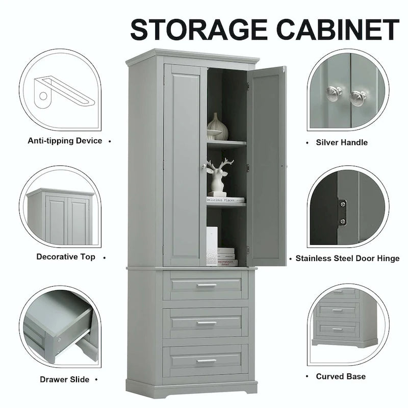 Armoire de rangement haute pour salle de bain avec trois tiroirs