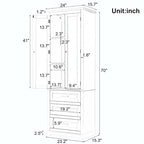 Armoire de rangement haute pour salle de bain avec trois tiroirs