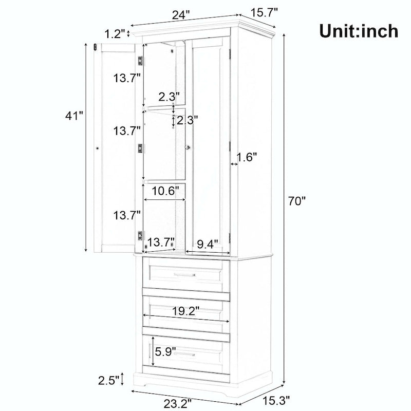 Armoire de rangement haute pour salle de bain avec trois tiroirs