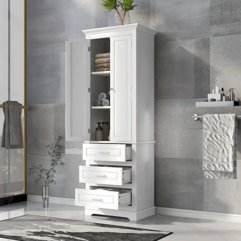 Armoire de rangement haute pour salle de bain avec trois tiroirs
