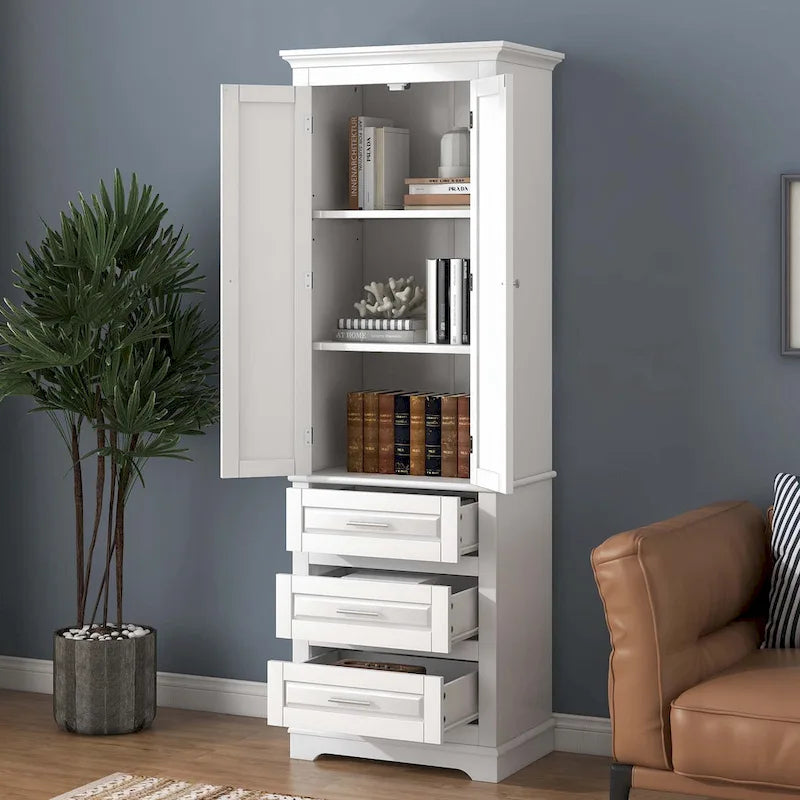 Armoire de rangement haute pour salle de bain avec trois tiroirs