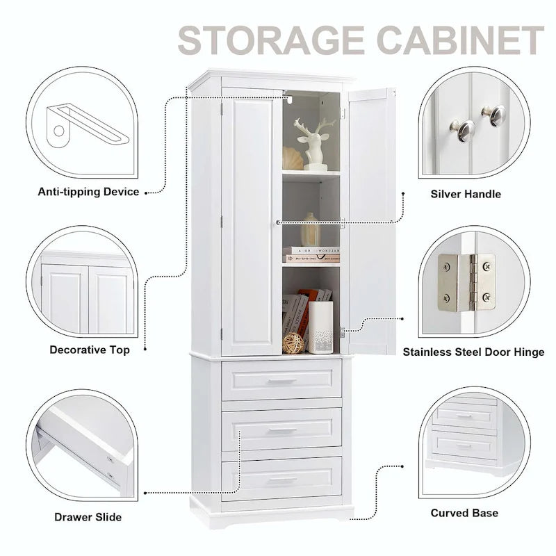 Armoire de rangement haute pour salle de bain avec trois tiroirs