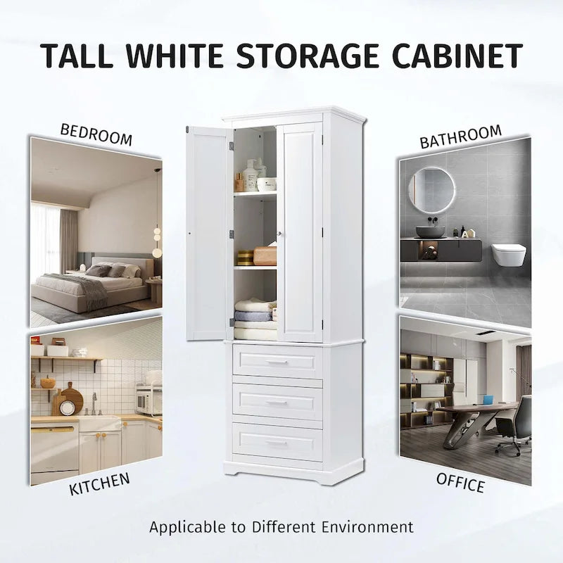 Armoire de rangement haute pour salle de bain avec trois tiroirs
