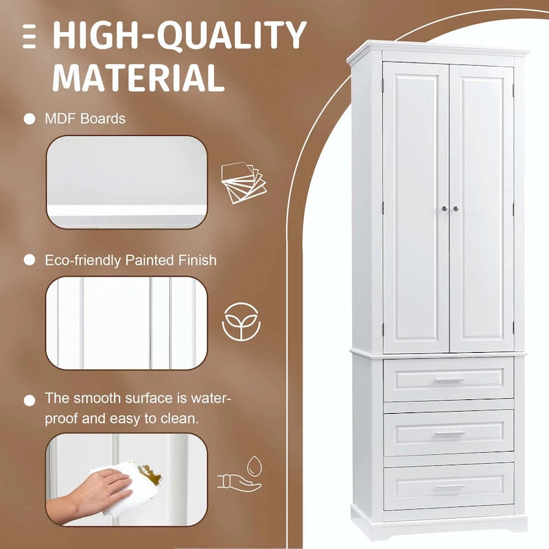 Armoire de rangement haute pour salle de bain avec trois tiroirs