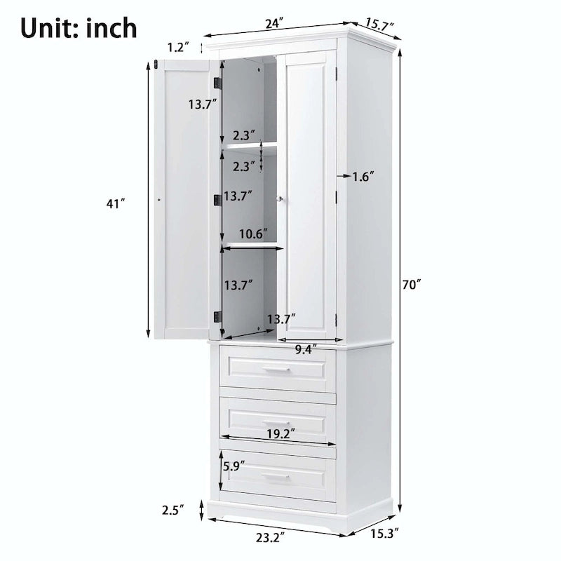 Armoire de rangement haute pour salle de bain avec trois tiroirs