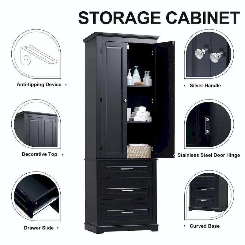 Armoire de rangement haute pour salle de bain avec trois tiroirs