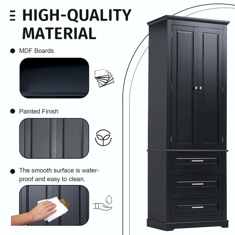 Armoire de rangement haute pour salle de bain avec trois tiroirs