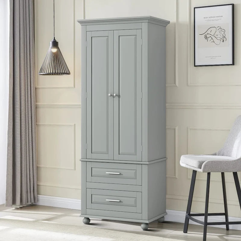 Armoire de rangement haute en bois, moderne et minimaliste, pour salle de bain, avec dispositif anti-basculement