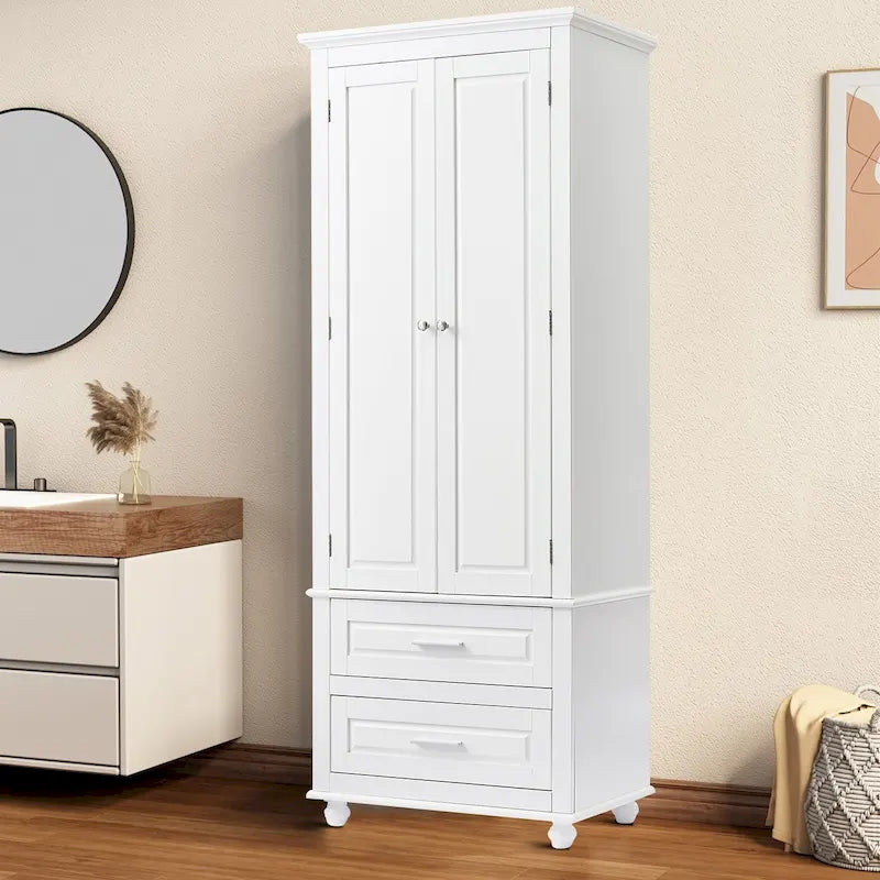 Armoire de rangement haute en bois, moderne et minimaliste, pour salle de bain, avec dispositif anti-basculement