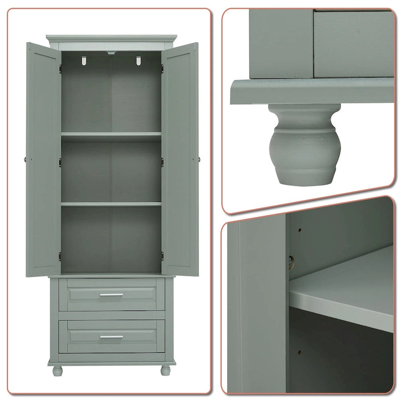 Armoire de rangement haute en bois, moderne et minimaliste, pour salle de bain, avec dispositif anti-basculement