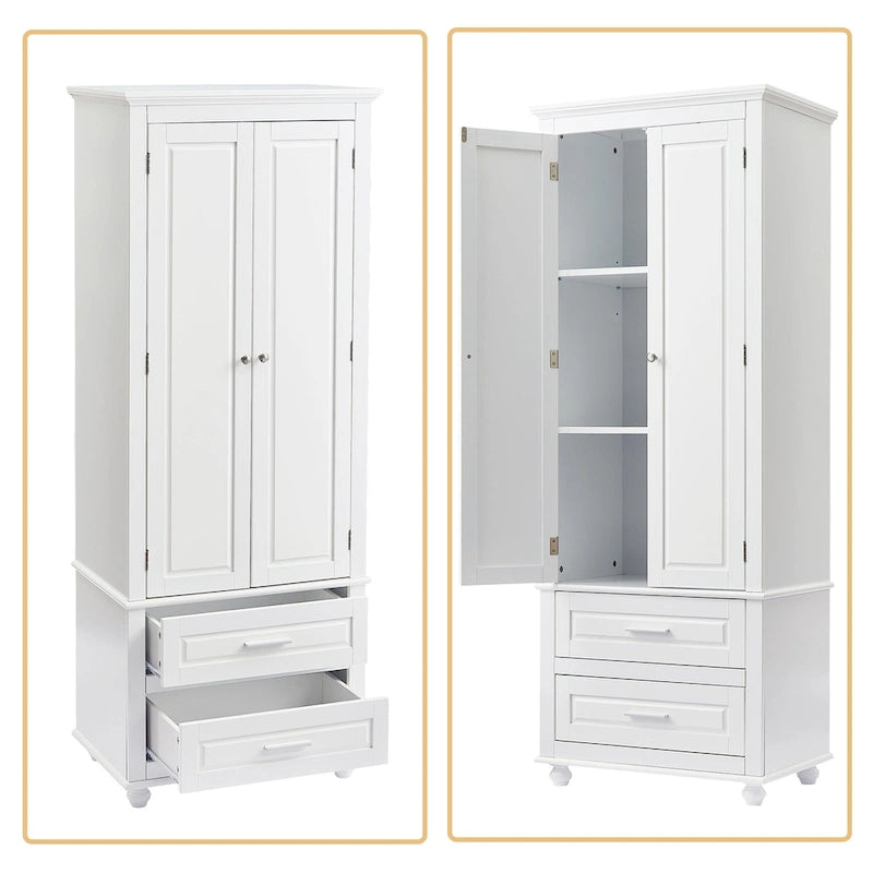 Armoire de rangement haute en bois, moderne et minimaliste, pour salle de bain, avec dispositif anti-basculement