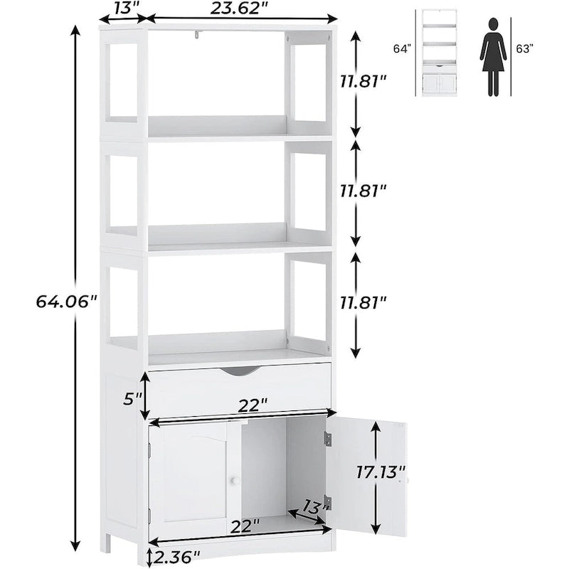 Armoire de rangement de salle de bain 64H, colonne de rangement pour linge autoportante