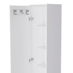 Armoire de rangement haute et étroite Dryden avec étagère à 5 niveaux et supports à balais, blanche