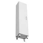 Armoire de rangement haute et étroite Dryden avec étagère à 5 niveaux et supports à balais, blanche