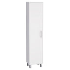 Armoire de rangement haute et étroite Dryden avec étagère à 5 niveaux et supports à balais, blanche