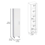 Armoire de rangement haute et étroite Dryden avec étagère à 5 niveaux et supports à balais, blanche