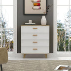 Armoire latérale de rangement moderne blanche avec poignées en bois massif et tiroir