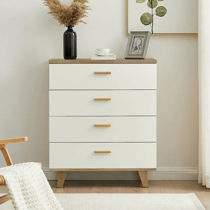 Armoire latérale de rangement moderne blanche avec poignées en bois massif et tiroir