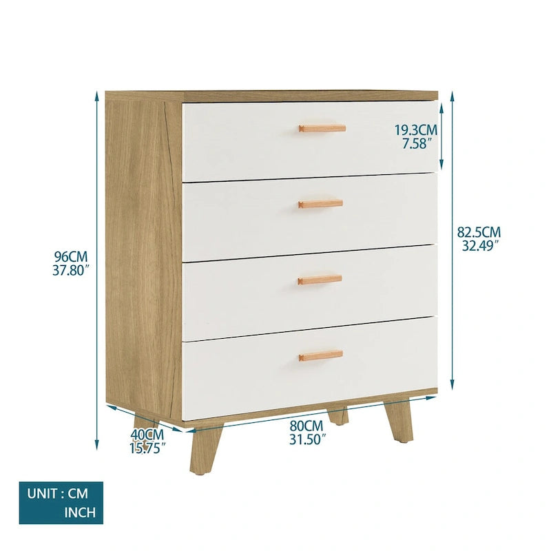 Armoire latérale de rangement moderne blanche avec poignées en bois massif et tiroir