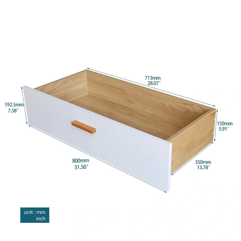 Armoire latérale de rangement moderne blanche avec poignées en bois massif et tiroir