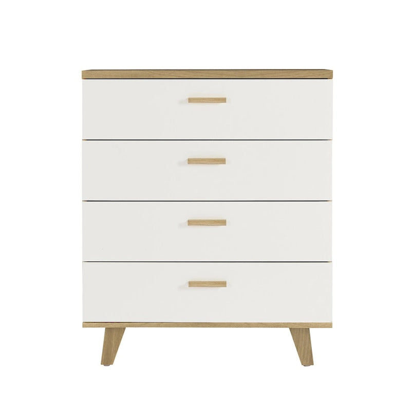 Armoire latérale de rangement moderne blanche avec poignées en bois massif et tiroir