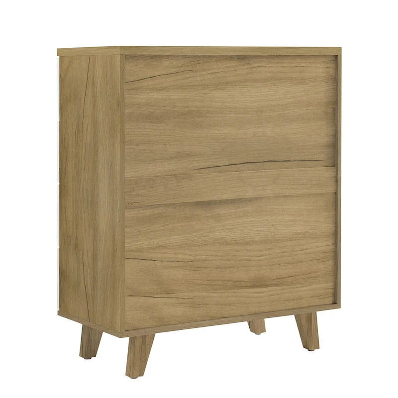 Armoire latérale de rangement moderne blanche avec poignées en bois massif et tiroir