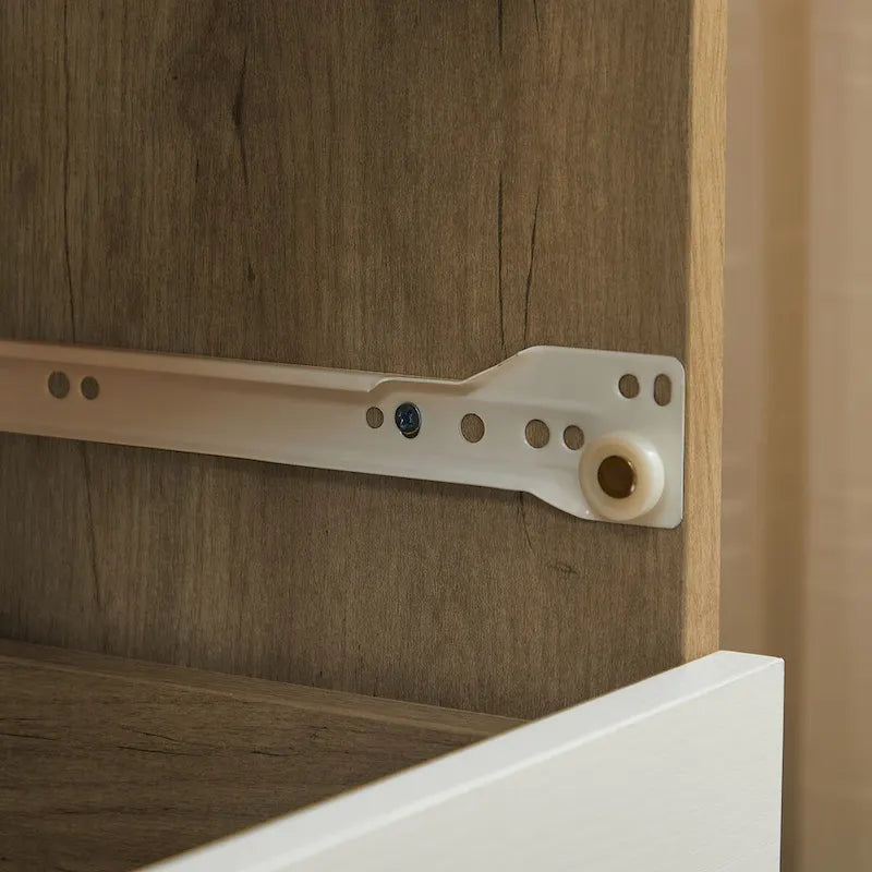 Armoire latérale de rangement moderne blanche avec poignées en bois massif et tiroir