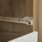 Armoire latérale de rangement moderne blanche avec poignées en bois massif et tiroir
