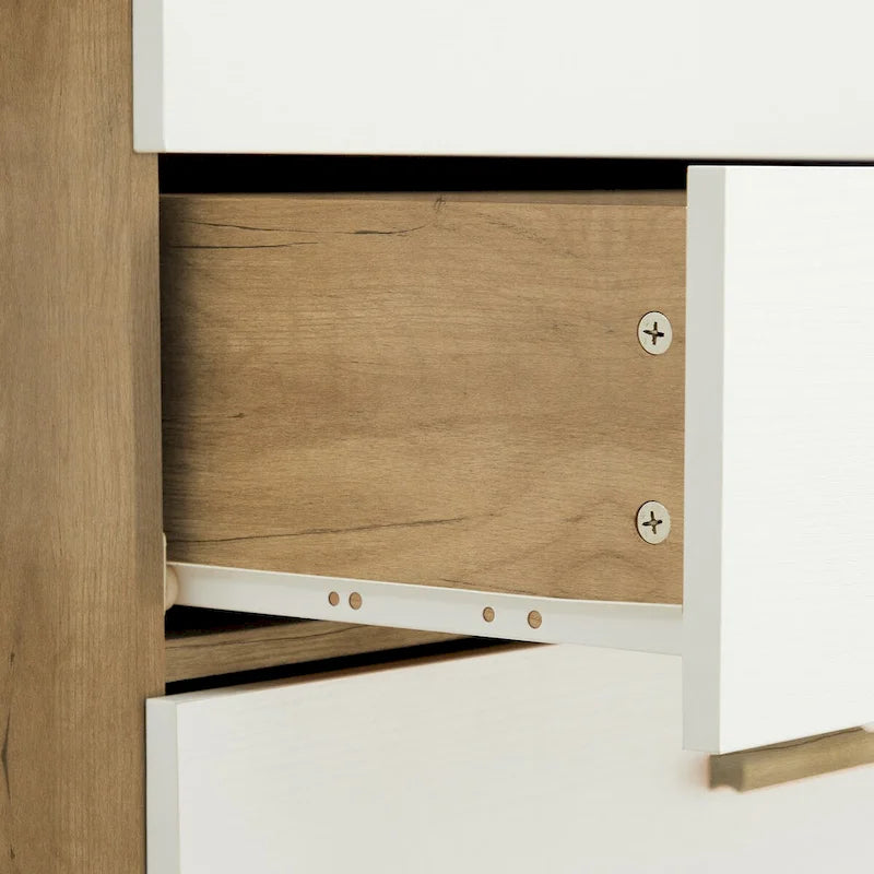 Armoire latérale de rangement moderne blanche avec poignées en bois massif et tiroir