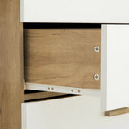 Armoire latérale de rangement moderne blanche avec poignées en bois massif et tiroir