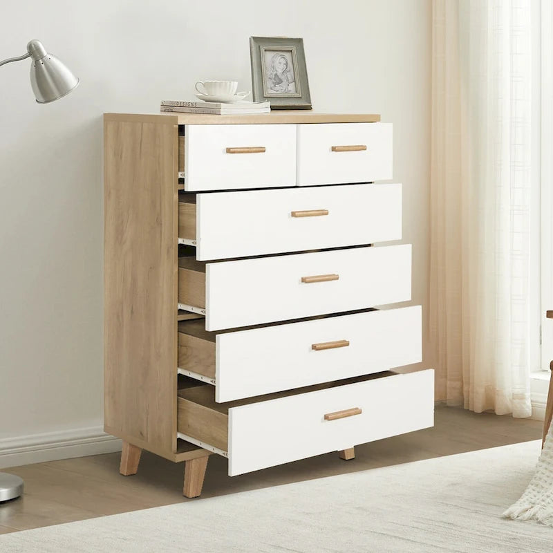 Armoire latérale de rangement moderne blanche avec poignées en bois massif et tiroir